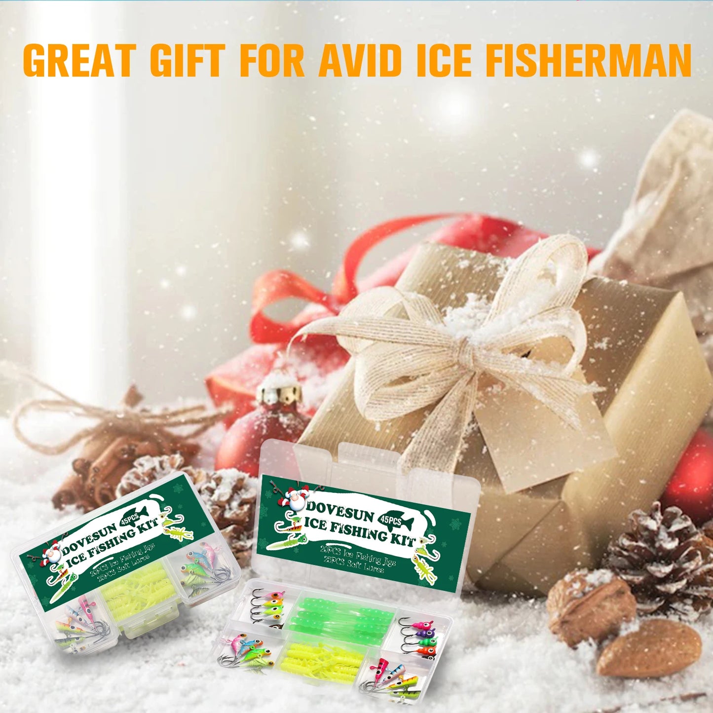 45Pcs Fishing Kit Ice Fishing Jigs Ice Fishing Lures Walleye Fishing Lures Crappie Jigs