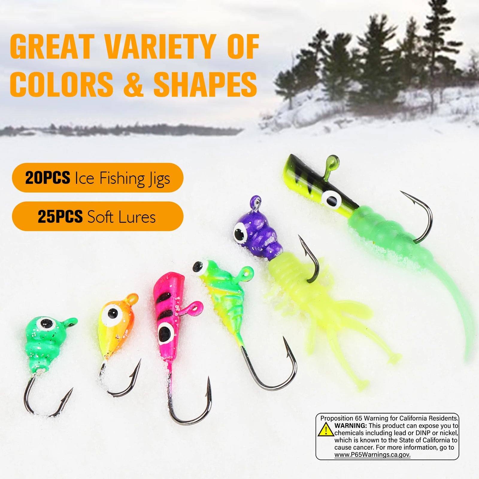 45Pcs Fishing Kit Ice Fishing Jigs Ice Fishing Lures Walleye Fishing Lures Crappie Jigs