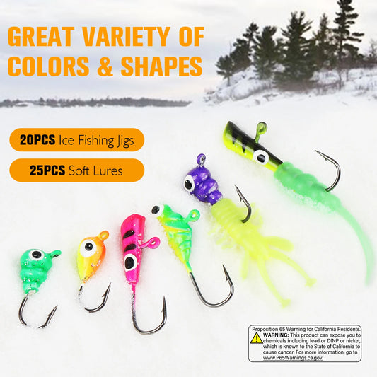 45Pcs Fishing Kit Ice Fishing Jigs Ice Fishing Lures Walleye Fishing Lures Crappie Jigs